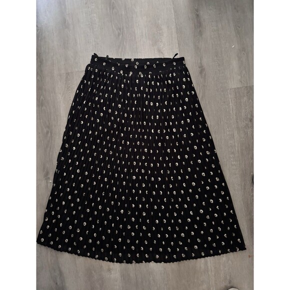 Vtg Knife Pleated Black Whimsigoth Boho Maxi Skirt Sun Mini Print Lined Sheer 14 - Picture 8 of 11